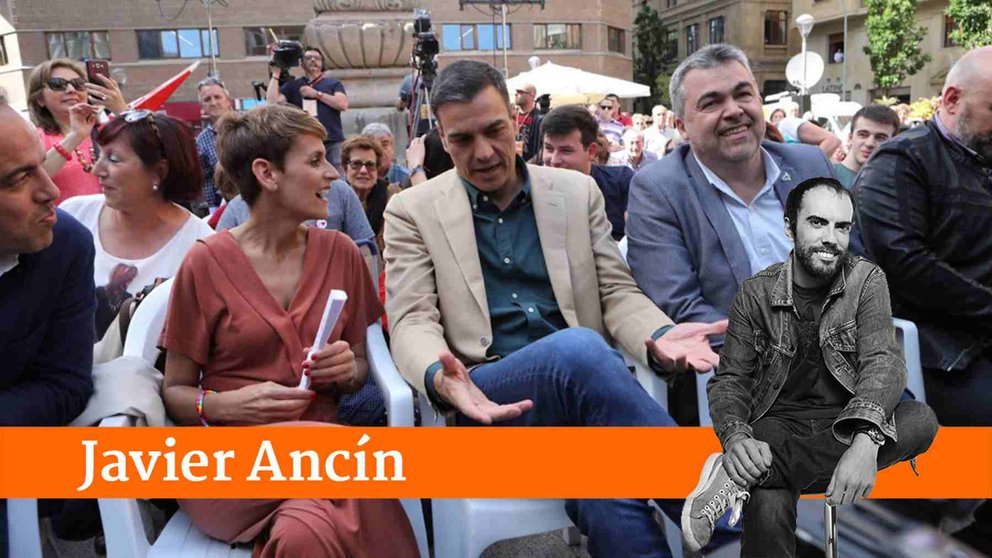 María Chivite, Pedro Sánchez y Carlos Cerdán, durante un acto electoral en Pamplona EUROPA PRESS (1)
