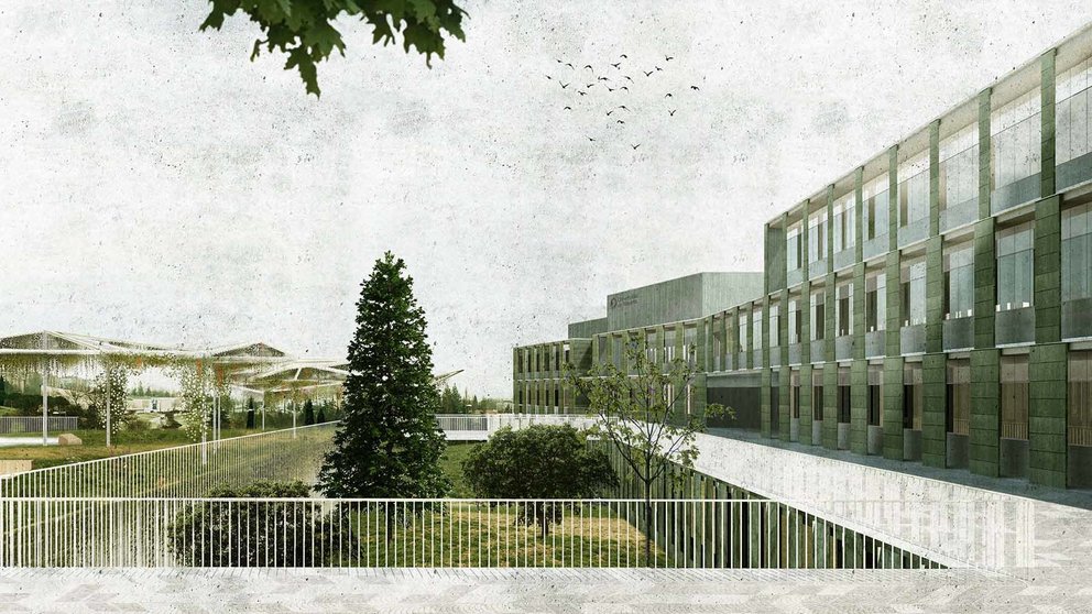 Urbanización de la plaza que se generará entre Fuente del Hierro y Pio XII en Pamplona en el campus de la Universidad de Navarra con la construcción del edificio Bioma. UNIVERSIDAD DE NAVARRA